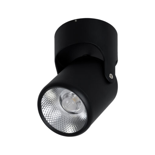 GloboStar® DETRONIC 60504 Επιφανειακό Κινούμενο Spot Downlight LED 10W 1300lm 24° AC 220-240V IP20 Φ9cm x Υ16cm – Στρόγγυλο – Μαύρο – Φυσικό Λευκό 4500K – Bridgelux COB – TÜV Certified Driver – 5 Χρόνια Εγγύηση