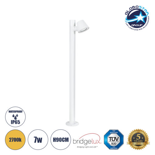 GloboStar® GARDENIA 60506 Φωτιστικό Κήπου – Κολωνάκι Αρχιτεκτονικού Φωτισμού Εξωτερικού Χώρου LED 7W 700lm 60° AC220-240V Αδιάβροχο IP65 – Σώμα Αλουμινίου & Tempered Glass – Μ12 x Π18 x Υ90cm – Θερμό Λευκό 2700K – Λευκό – Bridgelux Chip – 5 Years Warranty