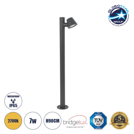 GloboStar® GARDENIA 60507 Φωτιστικό Κήπου – Κολωνάκι Αρχιτεκτονικού Φωτισμού Εξωτερικού Χώρου LED 7W 700lm 60° AC220-240V Αδιάβροχο IP65 – Σώμα Αλουμινίου & Tempered Glass – Μ12 x Π18 x Υ90cm – Θερμό Λευκό 2700K – Γκρι Ανθρακί – Bridgelux Chip – 5 Years Warranty