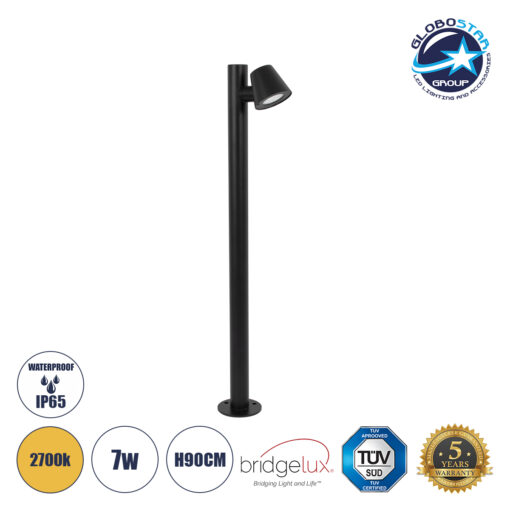 GloboStar® GARDENIA 60508 Φωτιστικό Κήπου – Κολωνάκι Αρχιτεκτονικού Φωτισμού Εξωτερικού Χώρου LED 7W 700lm 60° AC220-240V Αδιάβροχο IP65 – Σώμα Αλουμινίου & Tempered Glass – Μ12 x Π18 x Υ90cm – Θερμό Λευκό 2700K – Μαύρο – Bridgelux Chip – 5 Years Warranty