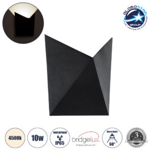 GloboStar® STEALTH 60523 Φωτιστικό Τοίχου – Απλίκα Αρχιτεκτονικού Φωτισμού Εσωτερικού/Εξωτερικού Χώρου Up or Down LED 10W 1100lm 60° AC220-240V Αδιάβροχο IP65 – Σώμα Αλουμινίου & Tempered Glass – Μ17 x Π17 x Υ7.5cm – Φυσικό Λευκό 4500K – Μαύρο – Bridgelux Chip – 5 Years Warranty