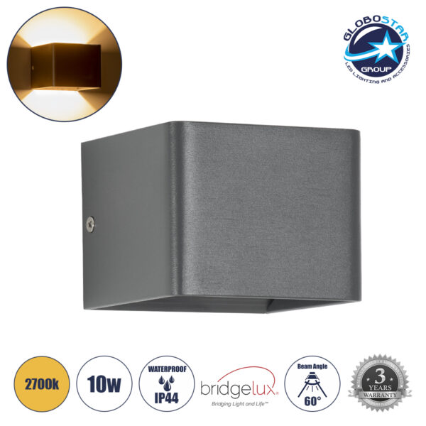 GloboStar® CIRCOA 60534 Φωτιστικό Τοίχου – Απλίκα Αρχιτεκτονικού Φωτισμού Εσωτερικού/Εξωτερικού Χώρου Up & Down LED 10W 1056lm 60° AC 220-240V IP44 Μ10 x Π8 x Υ10cm – Θερμό Λευκό 2700K – Γκρι Ανθρακί – Bridgelux Chip – 3 Years Warranty
