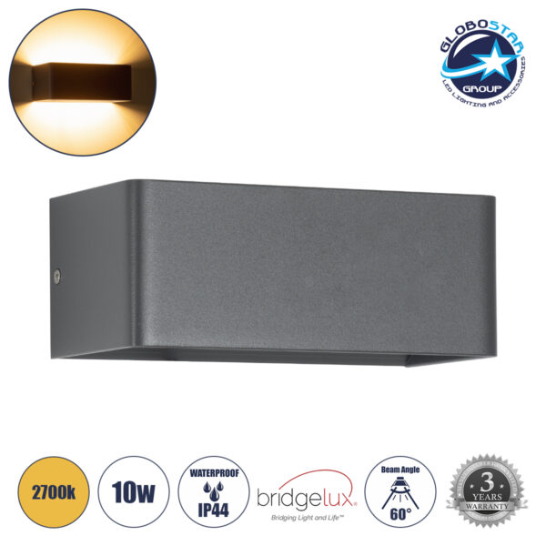 GloboStar® CIRCOA 60543 Φωτιστικό Τοίχου – Απλίκα Αρχιτεκτονικού Φωτισμού Εσωτερικού/Εξωτερικού Χώρου Up & Down LED 10W 1080lm 60° AC 220-240V IP44 Μ20 x Π8 x Υ10cm – Θερμό Λευκό 2700K – Γκρι Ανθρακί – Bridgelux Chip – 3 Years Warranty