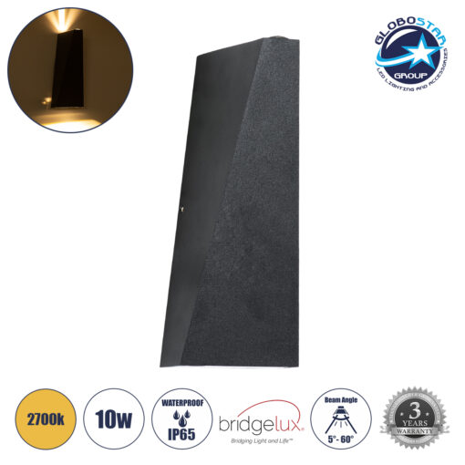 GloboStar® TRIANDE 60553 Φωτιστικό Τοίχου – Απλίκα Αρχιτεκτονικού Φωτισμού Εσωτερικού/Εξωτερικού Χώρου Up & Down LED 10W 1150lm 5° & 60° AC 220-240V Αδιάβροχο IP65 Μ8.5 x Π8.5 x Υ20cm – Θερμό Λευκό 2700K – Μαύρο – Bridgelux Chip – 3 Χρόνια Εγγύηση