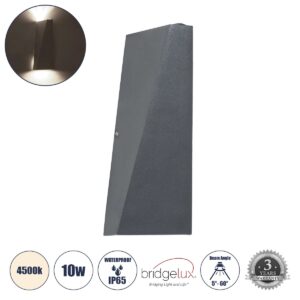 GloboStar® TRIANDE 60555 Φωτιστικό Τοίχου – Απλίκα Αρχιτεκτονικού Φωτισμού Εσωτερικού/Εξωτερικού Χώρου Up & Down LED 10W 1200lm 5° & 60° AC 220-240V IP65 Μ8.5 x Π8.5 x Υ20cm – Φυσικό Λευκό 4500K – Γκρι Αλουμίνιο – Bridgelux Chip – 3 Χρόνια Εγγύηση