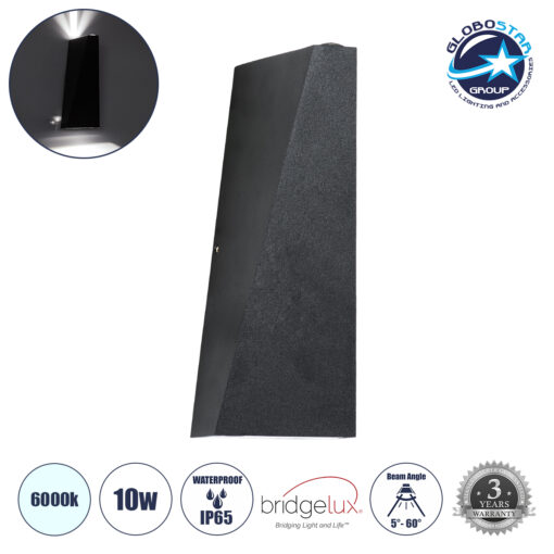 GloboStar® TRIANDE 60559 Φωτιστικό Τοίχου – Απλίκα Αρχιτεκτονικού Φωτισμού Εσωτερικού/Εξωτερικού Χώρου Up & Down LED 10W 1250lm 5° & 60° AC 220-240V Αδιάβροχο IP65 Μ8.5 x Π8.5 x Υ20cm – Ψυχρό Λευκό 6000K – Μαύρο – Bridgelux Chip – 3 Χρόνια Εγγύηση