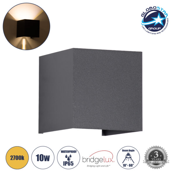 GloboStar® AXIS-S 60561 Φωτιστικό Τοίχου – Απλίκα Αρχιτεκτονικού Φωτισμού Εσωτερικού/Εξωτερικού Χώρου Up & Down LED 10W 1150lm 10 έως 60° AC 220-240V Αδιάβροχο IP65 Μ10 x Π10 x Υ10cm – Θερμό Λευκό 2700K – Γκρι Ανθρακί- Bridgelux Chip – 3 Years Warranty