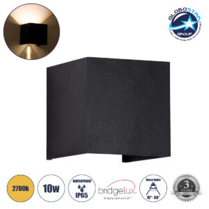 GloboStar® AXIS-S 60562 Φωτιστικό Τοίχου – Απλίκα Αρχιτεκτονικού Φωτισμού Εσωτερικού/Εξωτερικού Χώρου Up & Down LED 10W 1150lm 10 έως 60° AC 220-240V Αδιάβροχο IP65 Μ10 x Π10 x Υ10cm – Θερμό Λευκό 2700K – Μαύρο – Bridgelux Chip – 3 Years Warranty