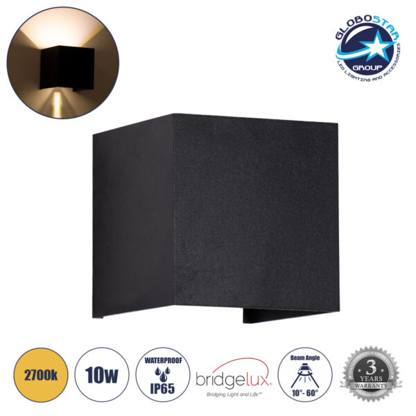 GloboStar® AXIS-S 60562 Φωτιστικό Τοίχου – Απλίκα Αρχιτεκτονικού Φωτισμού Εσωτερικού/Εξωτερικού Χώρου Up & Down LED 10W 1150lm 10 έως 60° AC 220-240V Αδιάβροχο IP65 Μ10 x Π10 x Υ10cm – Θερμό Λευκό 2700K – Μαύρο – Bridgelux Chip – 3 Years Warranty
