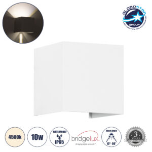 GloboStar® AXIS-S 60563 Φωτιστικό Τοίχου – Απλίκα Αρχιτεκτονικού Φωτισμού Εσωτερικού/Εξωτερικού Χώρου Up & Down LED 10W 1200lm 10 έως 60° AC 220-240V Αδιάβροχο IP65 Μ10 x Π10 x Υ10cm – Φυσικό Λευκό 4500K – Λευκό – Bridgelux Chip – 3 Years Warranty