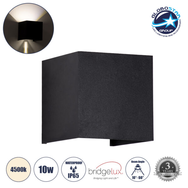 GloboStar® AXIS-S 60565 Φωτιστικό Τοίχου – Απλίκα Αρχιτεκτονικού Φωτισμού Εσωτερικού/Εξωτερικού Χώρου Up & Down LED 10W 1200lm 10 έως 60° AC 220-240V Αδιάβροχο IP65 Μ10 x Π10 x Υ10cm – Φυσικό Λευκό 4500K – Μαύρο – Bridgelux Chip – 3 Years Warranty