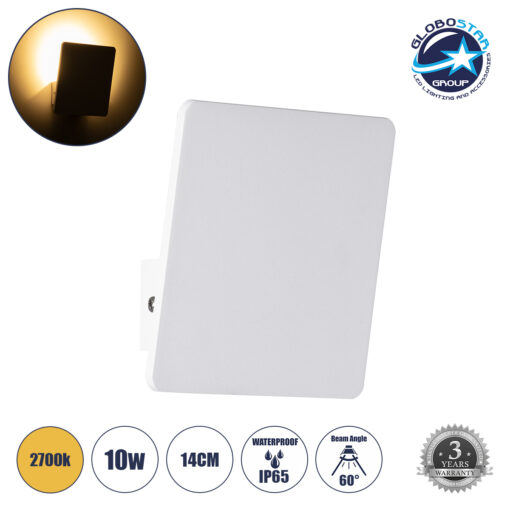 GloboStar® CUADRADO 60569 Φωτιστικό Τοίχου – Απλίκα Αρχιτεκτονικού Φωτισμού Εσωτερικού/Εξωτερικού Χώρου Up or Down LED 10W 1000lm 60° AC220-240V Αδιάβροχο IP65 – Σώμα Αλουμινίου & Tempered Glass – Μ14 x Π14 x Υ4.5cm – Θερμό Λευκό 2700K – Λευκό – Bridgelux Chip – 5 Years Warranty