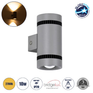 GloboStar® CANNONAL 60576 Φωτιστικό Τοίχου – Απλίκα Αρχιτεκτονικού Φωτισμού Εσωτερικού Χώρου Up & Down LED 10W 1150lm 30° AC 220-240V IP20 Μ5 x Π6.5 x Υ11cm – Θερμό Λευκό 2700K – Γκρι Ανθρακί με Μαύρο – Bridgelux Chip – 3 Χρόνια Εγγύηση