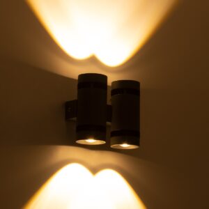 GloboStar® CANNONAL 60579 Φωτιστικό Τοίχου – Απλίκα Αρχιτεκτονικού Φωτισμού Εσωτερικού Χώρου Up & Down LED 20W 2300lm 30° AC 220-240V IP20 Μ12 x Π6.5 x Υ11cm – Θερμό Λευκό 2700K – Γκρι Ανθρακί με Μαύρο – Bridgelux Chip – 3 Χρόνια Εγγύηση