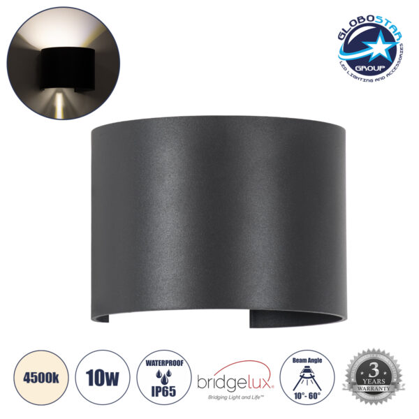 GloboStar® AXIS-R 60639 Φωτιστικό Τοίχου – Απλίκα Αρχιτεκτονικού Φωτισμού Εσωτερικού/Εξωτερικού Χώρου Up & Down LED 10W 1200lm 10 έως 60° AC 220-240V Αδιάβροχο IP65 Μ10 x Π10 x Υ10cm – Φυσικό Λευκό 4500K – Γκρι Ανθρακί- Bridgelux Chip – 3 Years Warranty