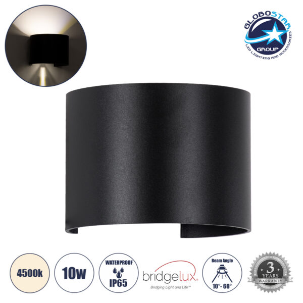 GloboStar® AXIS-R 60640 Φωτιστικό Τοίχου – Απλίκα Αρχιτεκτονικού Φωτισμού Εσωτερικού/Εξωτερικού Χώρου Up & Down LED 10W 1200lm 10 έως 60° AC 220-240V Αδιάβροχο IP65 Μ10 x Π10 x Υ10cm – Φυσικό Λευκό 4500K – Μαύρο – Bridgelux Chip – 3 Years Warranty