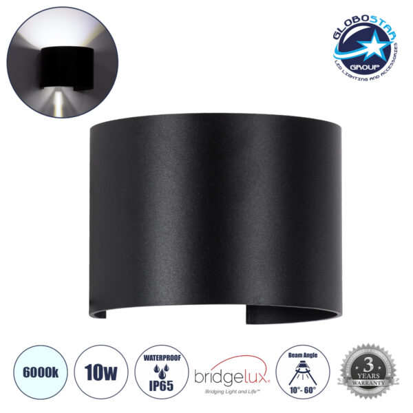 GloboStar® AXIS-R 60643 Φωτιστικό Τοίχου – Απλίκα Αρχιτεκτονικού Φωτισμού Εσωτερικού/Εξωτερικού Χώρου Up & Down LED 10W 1250lm 10 έως 60° AC 220-240V Αδιάβροχο IP65 Μ10 x Π10 x Υ10cm – Ψυχρό Λευκό 6000K – Μαύρο – Bridgelux Chip – 3 Years Warranty