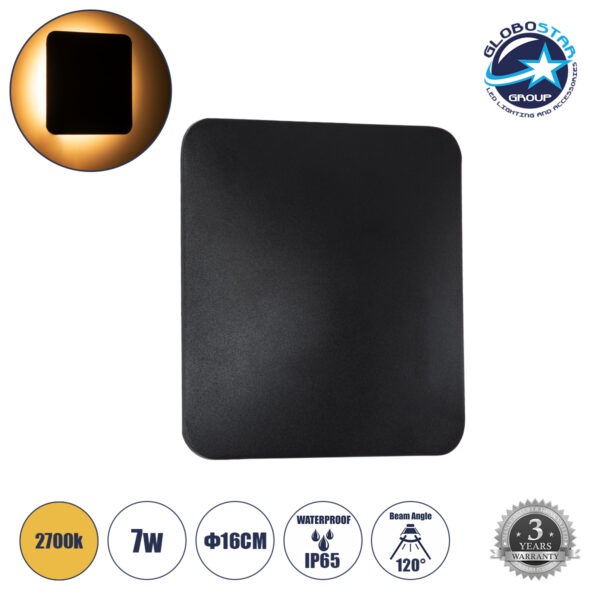 GloboStar® HELIO-S 60662 Φωτιστικό Τοίχου – Απλίκα Αρχιτεκτονικού Φωτισμού Εσωτερικού/Εξωτερικού Χώρου LED 7W 805lm 120° x 360° AC 220-240V Αδιάβροχο IP65 Μ16 x Π5 x Υ16cm – Θερμό Λευκό 2700K – Μαύρο – Τετράγωνο – Bridgelux Chip – 3 Years Warranty
