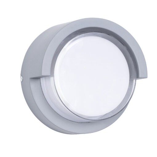 GLOBOSTAR® APEX 60765 Φωτιστικό Τοίχου – Απλίκα Εσωτερικού/Εξωτερικού Χώρου LED 10W 1050lm 120° AC175-265V Αδιάβροχο IP65 – Πλαστικό Σώμα – Φυσικό λευκό 4500K – Φ17 x Υ9cm – Γκρι – Bridgelux Chip – 3 Χρόνια Εγγύηση