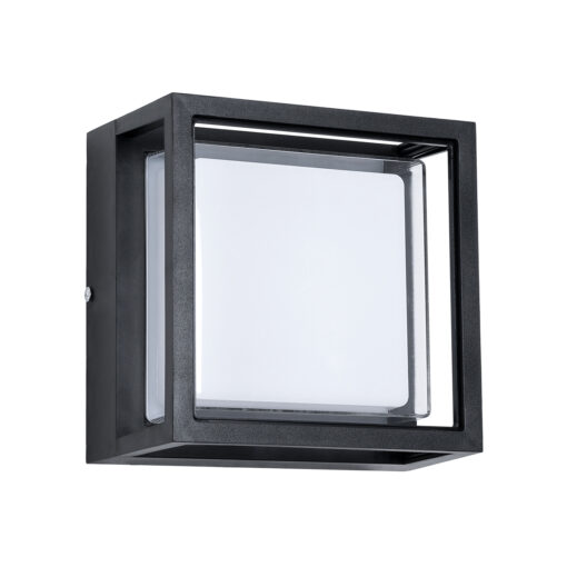 GLOBOSTAR® MAJESTIC 60773 Φωτιστικό Τοίχου – Απλίκα Εσωτερικού/Εξωτερικού Χώρου LED 10W 1050lm 120° AC175-265V Αδιάβροχο IP65 – Πλαστικό Σώμα – Φυσικό λευκό 4500K – Μ17 x Π17 x Υ9cm – Μαύρο – Bridgelux Chip – 3 Χρόνια Εγγύηση