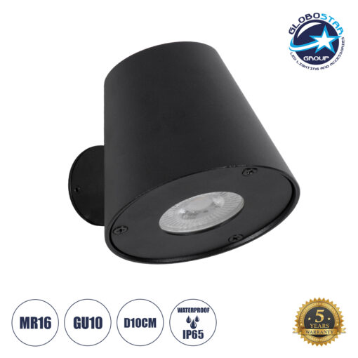 GloboStar® GARDENIA 60795 Φωτιστικό Τοίχου – Απλίκα Αρχιτεκτονικού Φωτισμού Εσωτερικού/Εξωτερικού Χώρου Up or Down Μονόφωτο 1 x GU10 AC220-240V Αδιάβροχο IP65 – Σώμα Αλουμινίου & Tempered Glass – Μ9.5 x Π13 x Υ7.7cm – Μαύρο – 5 Years Warranty