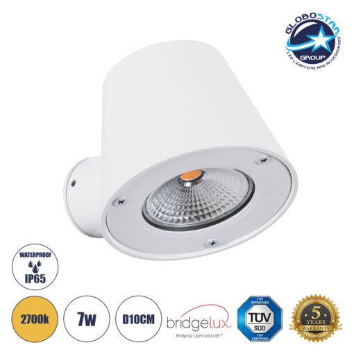 GloboStar® GARDENIA 60797 Φωτιστικό Τοίχου – Απλίκα Αρχιτεκτονικού Φωτισμού Εσωτερικού/Εξωτερικού Χώρου Up or Down LED 7W 700lm 60° AC220-240V Αδιάβροχο IP65 – Σώμα Αλουμινίου & Tempered Glass – Μ9.5 x Π13 x Υ7.7cm – Θερμό Λευκό 2700K – Λευκό – Bridgelux Chip – 5 Years Warranty