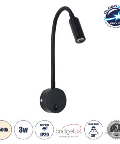 GloboStar® GOOSE 60878 Μοντέρνο Φωτιστικό Τοίχου – Απλίκα Ξενοδοχείου Bed Side LED 3W 300lm 36° AC 220-240V – Reading Light – Μ6.5 x Π15 x Υ24.5cm – Φυσικό Λευκό 4500K – Μαύρο