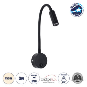 GloboStar® GOOSE 60878 Μοντέρνο Φωτιστικό Τοίχου – Απλίκα Ξενοδοχείου Bed Side LED 3W 300lm 36° AC 220-240V – Reading Light – Μ6.5 x Π15 x Υ24.5cm – Φυσικό Λευκό 4500K – Μαύρο