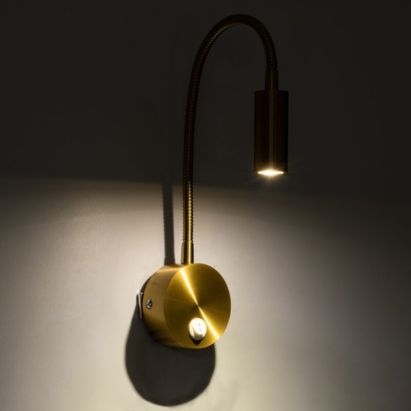 GloboStar® GOOSE 60880 Μοντέρνο Φωτιστικό Τοίχου – Απλίκα Ξενοδοχείου Bed Side LED 3W 300lm 36° AC 220-240V – Reading Light – Μ6.5 x Π15 x Υ24.5cm – Φυσικό Λευκό 4500K – Χρυσό Βούρτσας