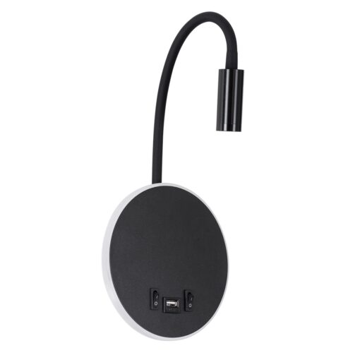GloboStar® GOOSE 60883 Μοντέρνο Φωτιστικό Τοίχου – Απλίκα Ξενοδοχείου Bed Side LED 6W 600lm 36° & 360° AC 220-240V – Reading Light & 360° Κρυφός Φωτισμός – Φορτιστής USB 3A – Μ15.5 x Π15 x Υ30.5cm – Φυσικό Λευκό 4500K – Μαύρο