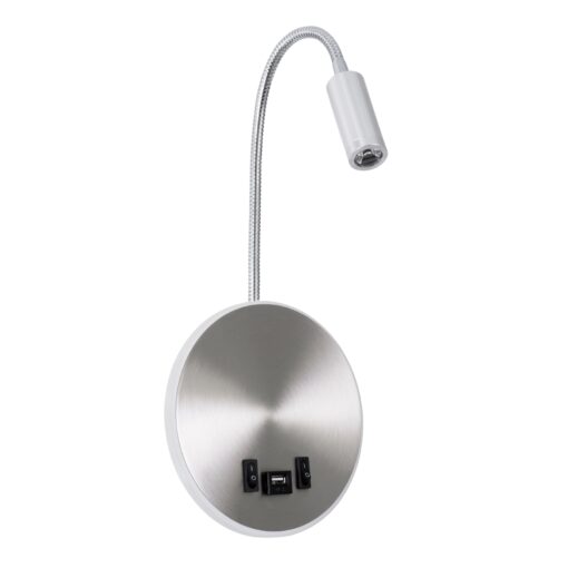 GloboStar® GOOSE 60884 Μοντέρνο Φωτιστικό Τοίχου – Απλίκα Ξενοδοχείου Bed Side LED 6W 600lm 36° & 360° AC 220-240V – Reading Light & 360° Κρυφός Φωτισμός – Φορτιστής USB 3A – Μ15.5 x Π15 x Υ30.5cm – Φυσικό Λευκό 4500K – Ασημί Νίκελ