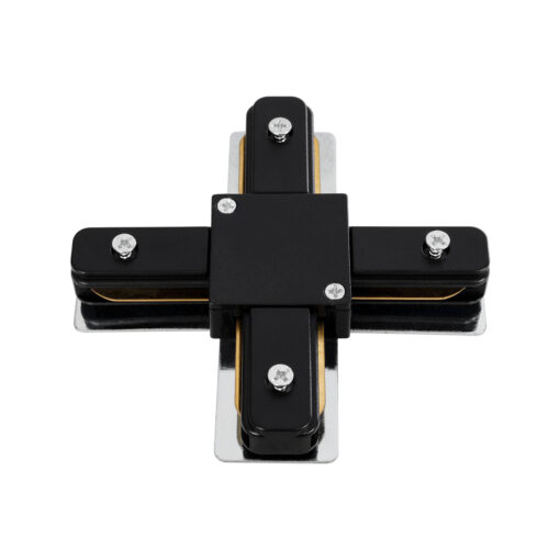 GloboStar® 2L-EUROTRACK 60909 Αντάπτορας +(Σταυρός) – Μονοφασικός 2 Καλωδίων για όλες τις Ράγες EUROTRACK AC 220-240V IP20 Μ10.7 x Π10.7 x Υ1.5cm – EUROTRACK® System 1L+1N – Θερμοπλαστικό – Μαύρο – 5 Χρόνια Εγγύηση