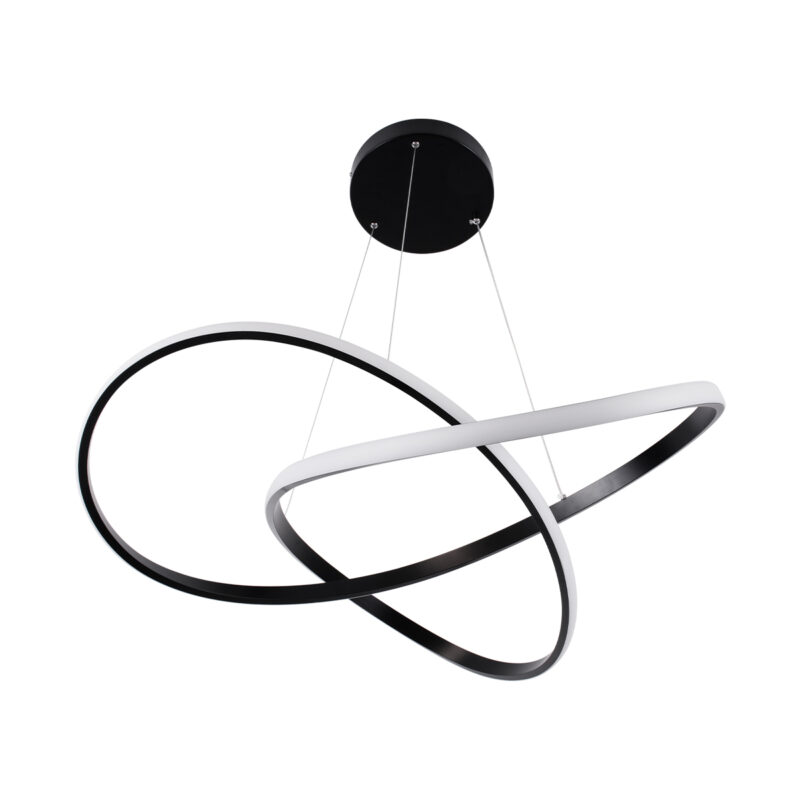 GloboStar® DEXTER 60913 Κρεμαστό Φωτιστικό Οροφής Design LED CCT 90W 10080lm 300° AC 220-240V – Εναλλαγή Φωτισμού μέσω Τηλεχειριστηρίου All In One Ψυχρό 6000k+Φυσικό 4500k+Θερμό 2700k Dimmable Φ73cm – Μαύρο – 3 Years Warranty