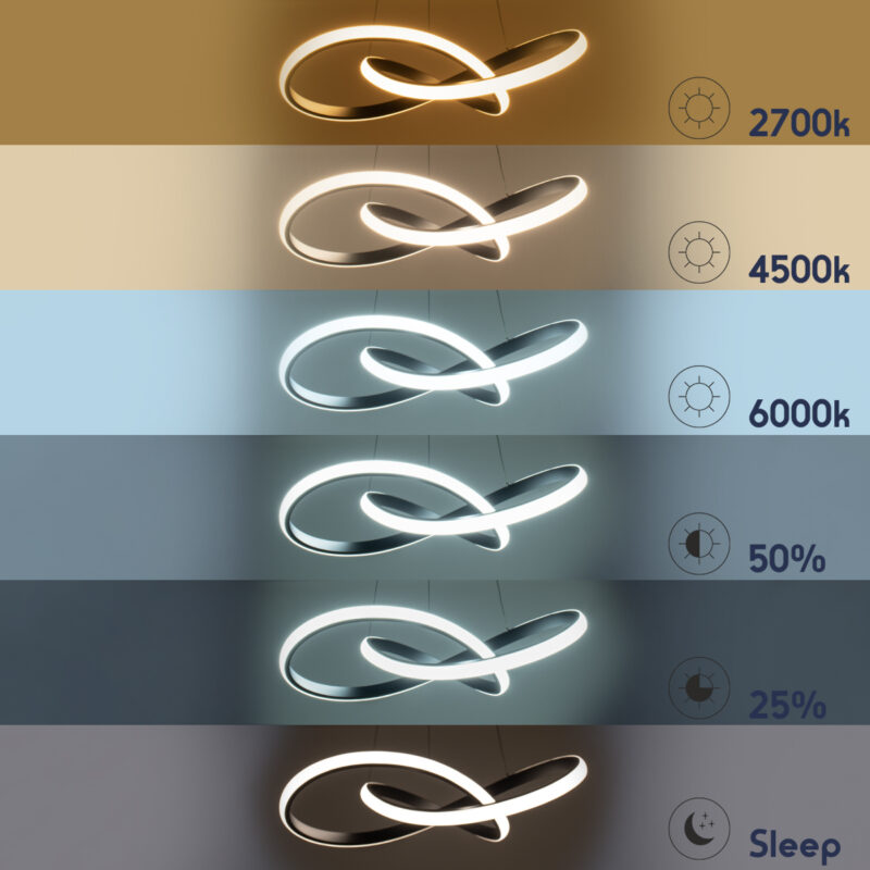 GloboStar® DEXTER 60913 Κρεμαστό Φωτιστικό Οροφής Design LED CCT 90W 10080lm 300° AC 220-240V – Εναλλαγή Φωτισμού μέσω Τηλεχειριστηρίου All In One Ψυχρό 6000k+Φυσικό 4500k+Θερμό 2700k Dimmable Φ73cm – Μαύρο – 3 Years Warranty