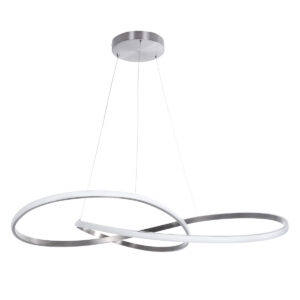 GloboStar® DEXTER 60919 Κρεμαστό Φωτιστικό Οροφής Design LED CCT 120W 13440lm 300° AC 220-240V – Εναλλαγή Φωτισμού μέσω Τηλεχειριστηρίου All In One Ψυχρό 6000k+Φυσικό 4500k+Θερμό 2700k Dimmable Φ103cm – Νίκελ Βούρτσας – 3 Years Warranty