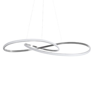 GloboStar® DEXTER 60919 Κρεμαστό Φωτιστικό Οροφής Design LED CCT 120W 13440lm 300° AC 220-240V – Εναλλαγή Φωτισμού μέσω Τηλεχειριστηρίου All In One Ψυχρό 6000k+Φυσικό 4500k+Θερμό 2700k Dimmable Φ103cm – Νίκελ Βούρτσας – 3 Years Warranty