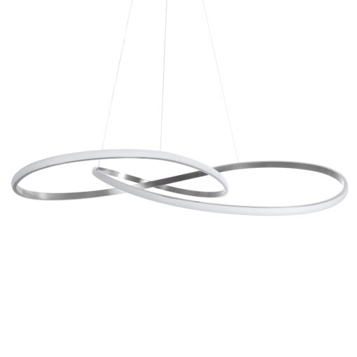 GloboStar® DEXTER 60919 Κρεμαστό Φωτιστικό Οροφής Design LED CCT 120W 13440lm 300° AC 220-240V – Εναλλαγή Φωτισμού μέσω Τηλεχειριστηρίου All In One Ψυχρό 6000k+Φυσικό 4500k+Θερμό 2700k Dimmable Φ103cm – Νίκελ Βούρτσας – 3 Years Warranty