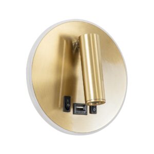 GloboStar® LADY-R 60940 Μοντέρνο Φωτιστικό Τοίχου – Απλίκα Ξενοδοχείου Bed Side LED 6W 600lm 36° & 360° AC 220-240V – Reading Light & 360° Κρυφός Φωτισμός – Φορτιστής USB 3A – Μ10.5 x Π10 x Υ18.5cm – Φυσικό Λευκό 4500K – Χρυσό Βούρτσας