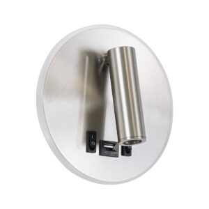 GloboStar® LADY-R 60941 Μοντέρνο Φωτιστικό Τοίχου – Απλίκα Ξενοδοχείου Bed Side LED 6W 600lm 36° & 360° AC 220-240V – Reading Light & 360° Κρυφός Φωτισμός – Φορτιστής USB 3A – Μ10.5 x Π10 x Υ18.5cm – Φυσικό Λευκό 4500K – Νίκελ Βούρτσας
