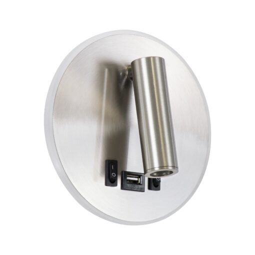 GloboStar® LADY-R 60941 Μοντέρνο Φωτιστικό Τοίχου – Απλίκα Ξενοδοχείου Bed Side LED 6W 600lm 36° & 360° AC 220-240V – Reading Light & 360° Κρυφός Φωτισμός – Φορτιστής USB 3A – Μ10.5 x Π10 x Υ18.5cm – Φυσικό Λευκό 4500K – Νίκελ Βούρτσας
