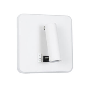 GloboStar® LADY-S 60943 Μοντέρνο Φωτιστικό Τοίχου – Απλίκα Ξενοδοχείου Bed Side LED 6W 600lm 36° & 360° AC 220-240V – Reading Light & Κρυφός Φωτισμός – Φορτιστής USB 3A – Μ15 x Π15 x Υ7cm – Φυσικό Λευκό 4500K – Λευκό – 3 Χρόνια Εγγύηση