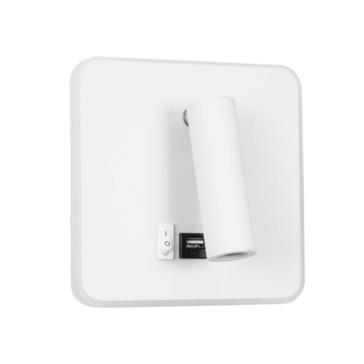 GloboStar® LADY-S 60943 Μοντέρνο Φωτιστικό Τοίχου – Απλίκα Ξενοδοχείου Bed Side LED 6W 600lm 36° & 360° AC 220-240V – Reading Light & Κρυφός Φωτισμός – Φορτιστής USB 3A – Μ15 x Π15 x Υ7cm – Φυσικό Λευκό 4500K – Λευκό – 3 Χρόνια Εγγύηση