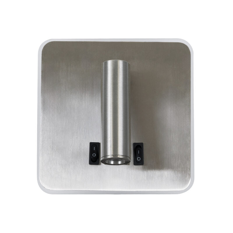 GloboStar® LADY-S 60943 Μοντέρνο Φωτιστικό Τοίχου – Απλίκα Ξενοδοχείου Bed Side LED 6W 600lm 36° & 360° AC 220-240V – Reading Light & Κρυφός Φωτισμός – Φορτιστής USB 3A – Μ15 x Π15 x Υ7cm – Φυσικό Λευκό 4500K – Νίκελ Βούρτσας- 3 Χρόνια Εγγύηση