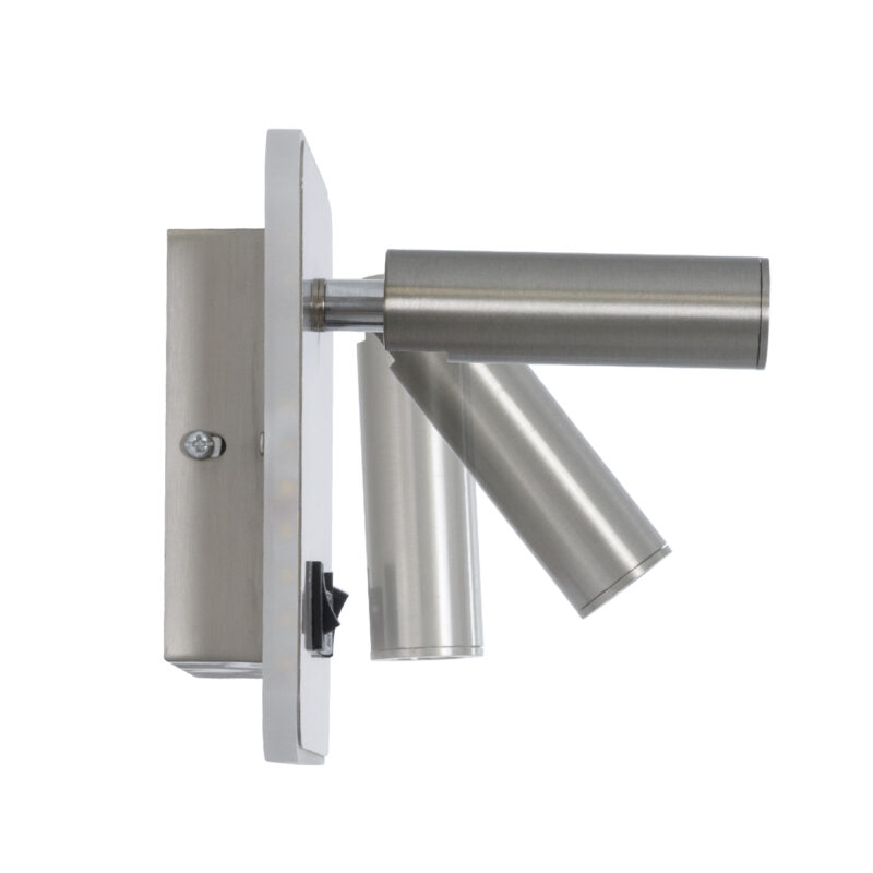 GloboStar® LADY-S 60943 Μοντέρνο Φωτιστικό Τοίχου – Απλίκα Ξενοδοχείου Bed Side LED 6W 600lm 36° & 360° AC 220-240V – Reading Light & Κρυφός Φωτισμός – Φορτιστής USB 3A – Μ15 x Π15 x Υ7cm – Φυσικό Λευκό 4500K – Νίκελ Βούρτσας- 3 Χρόνια Εγγύηση