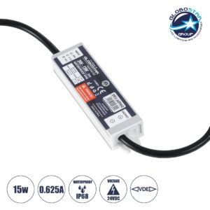 GloboStar® 60960 Αδιάβροχο Τροφοδοτικό SELV για Προϊόντα Φωτισμού LED 15W 0.625A – AC 220-240V σε DC 24V με 1.2m VDE Καλώδιο Παροχής & Εξόδου Τροφοδοσίας – Αδιάβροχο IP68 – M12 x W3 x H2cm  – 3 Χρόνια Εγγύηση