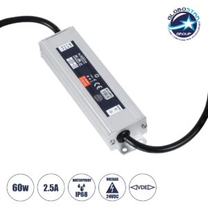 GloboStar® 60962 Αδιάβροχο Τροφοδοτικό SELV για Προϊόντα Φωτισμού LED 60W 2.5A – AC 220-240V σε DC 24V με 1.2m VDE Καλώδιο Παροχής & Εξόδου Τροφοδοσίας – Αδιάβροχο IP68 – M15 x W3.5 x H2cm  – 3 Χρόνια Εγγύηση