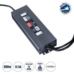 GloboStar® 60966 Αδιάβροχο Τροφοδοτικό SELV για Προϊόντα Φωτισμού LED 300W 12.5A – AC 220-240V σε DC 24V με 1.2m VDE Καλώδιο Παροχής & Εξόδου Τροφοδοσίας – Αδιάβροχο IP68 – M23.5 x W7.5 x H3.6cm  – 3 Χρόνια Εγγύηση