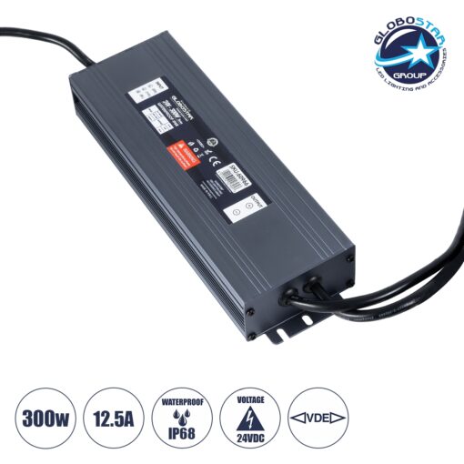 GloboStar® 60966 Αδιάβροχο Τροφοδοτικό SELV για Προϊόντα Φωτισμού LED 300W 12.5A – AC 220-240V σε DC 24V με 1.2m VDE Καλώδιο Παροχής & Εξόδου Τροφοδοσίας – Αδιάβροχο IP68 – M23.5 x W7.5 x H3.6cm  – 3 Χρόνια Εγγύηση