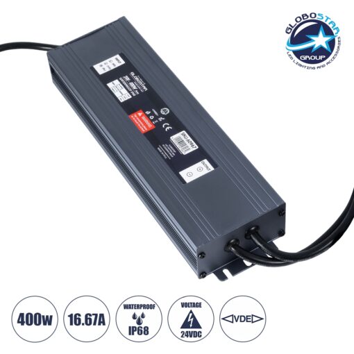 GloboStar® 60967 Αδιάβροχο Τροφοδοτικό SELV για Προϊόντα Φωτισμού LED 400W 16.67A – AC 220-240V σε DC 24V με 1.2m VDE Καλώδιο Παροχής & Εξόδου Τροφοδοσίας – Αδιάβροχο IP68 – M25.5 x W7.5 x H4cm  – 3 Χρόνια Εγγύηση