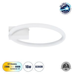 GloboStar® CINDERELLA 60977 Φωτιστικό Οροφής Δαχτυλίδι-Κύκλος LED CCT 16W 1792lm 360° AC 220-240V – Εναλλαγή Φωτισμού μέσω Διακόπτη On/Off All In One Ψυχρό 6000k+Φυσικό 4500k+Θερμό 2700k Φ28cm – Λευκό – 3 Years Warranty